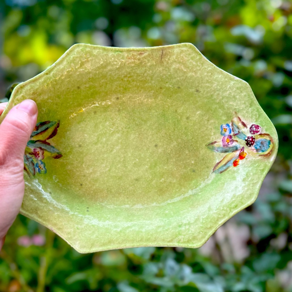 Green Floral Ceramic Dish